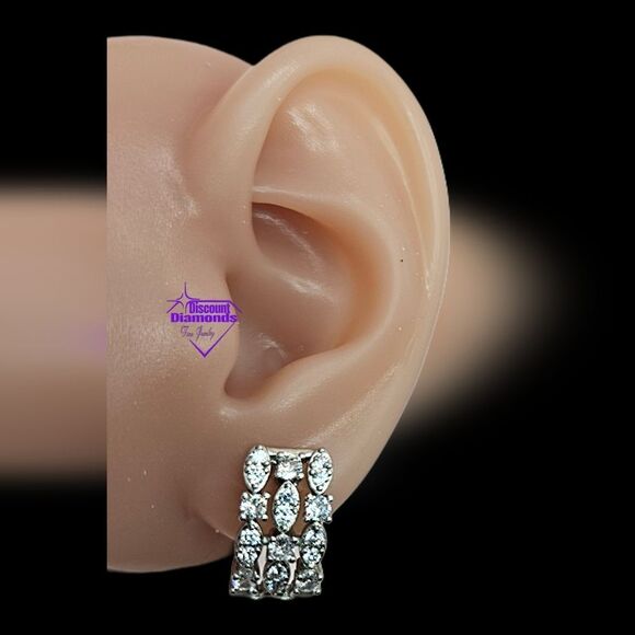 Clear White Baguette Diamond Earrings on 925 Sterling Silver - Picture 13 of 13